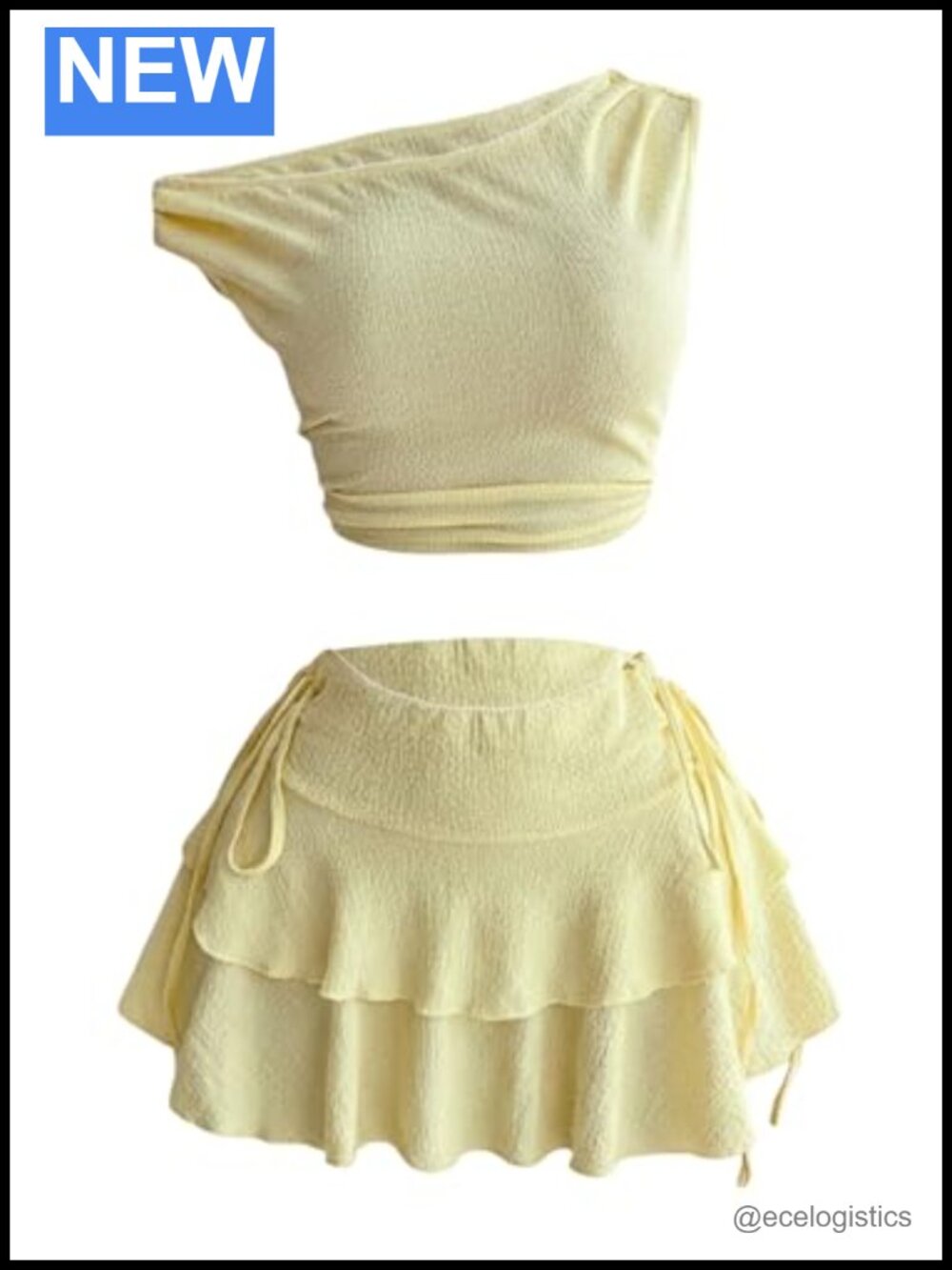 Two Piece Off Shoulder Crop Top Mini Skirt Set Ruched Lightweight Polyester
